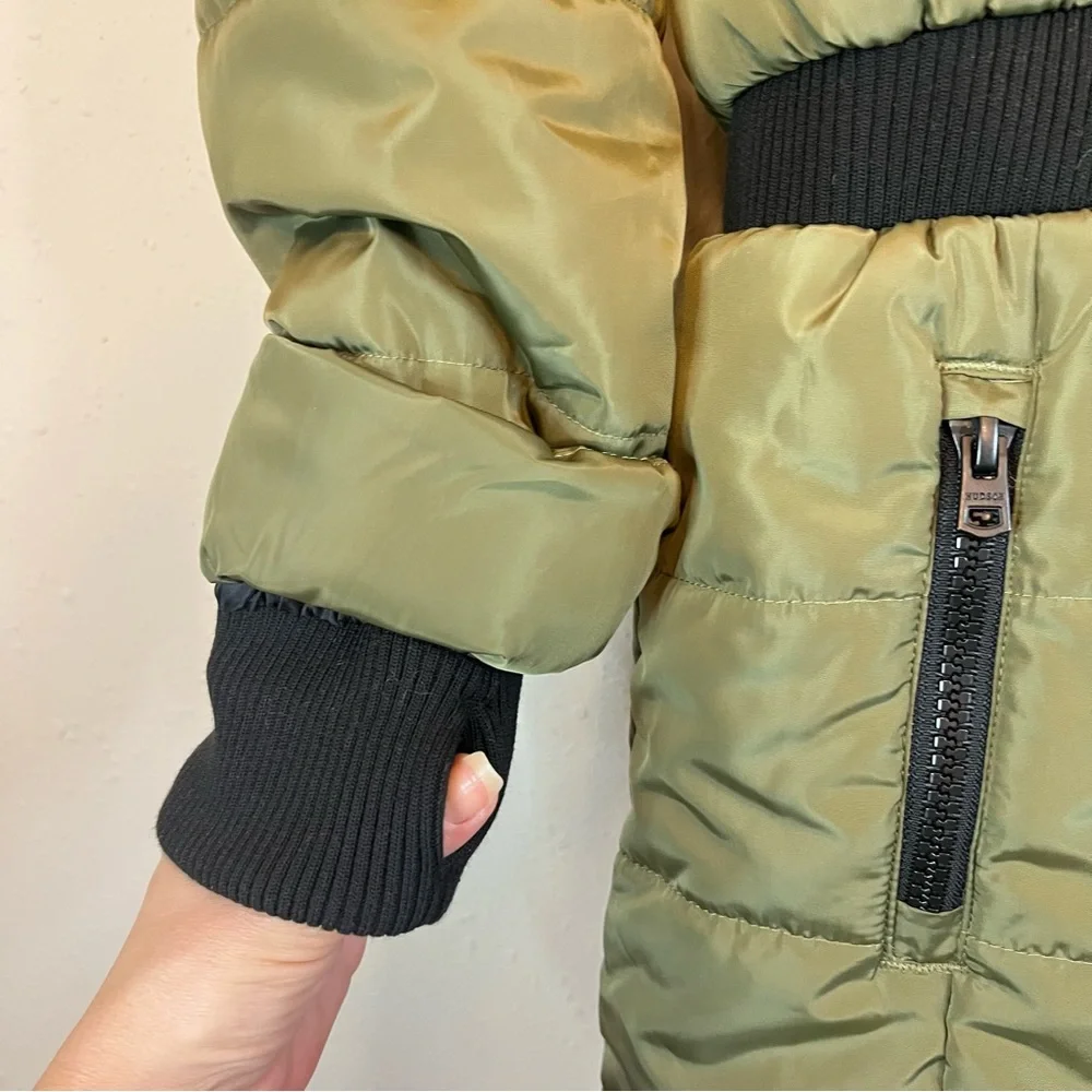 Hudson Kids Unisex Fur Hood Winter Moss Long Puffer Jacket Size Medium NWT